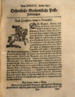 Ordentliche wochentliche Post-Zeitungen Mittwoch 6. November 1641