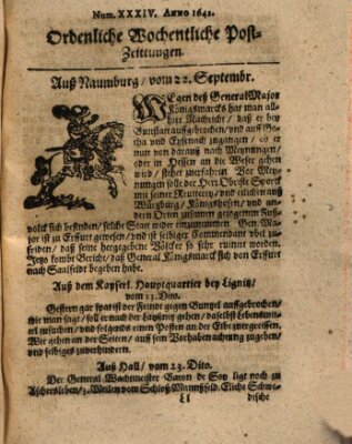 Ordentliche wochentliche Post-Zeitungen Montag 22. September 1642