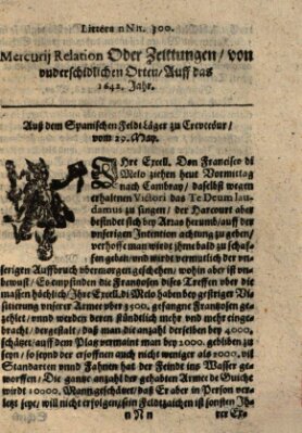 Mercurij Relation oder Zeittungen, von underschidlichen Orten (Süddeutsche Presse) Donnerstag 29. Mai 1642
