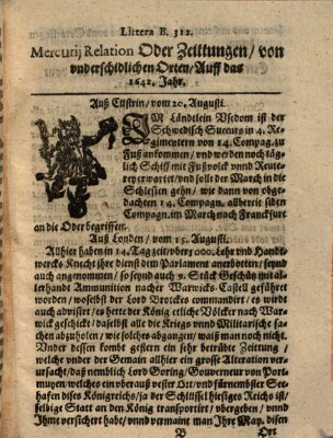 Mercurij Relation oder Zeittungen, von underschidlichen Orten (Süddeutsche Presse) Mittwoch 20. August 1642