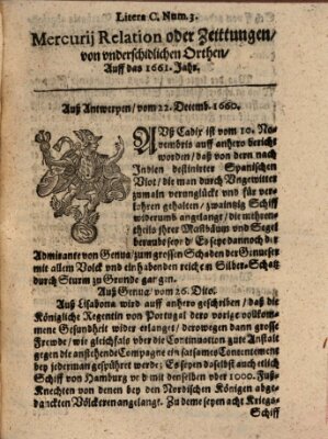 Mercurij Relation oder Zeittungen, von underschidlichen Orten (Süddeutsche Presse) Mittwoch 22. Dezember 1660