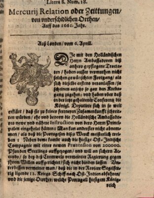 Mercurij Relation oder Zeittungen, von underschidlichen Orten (Süddeutsche Presse) Mittwoch 6. April 1661