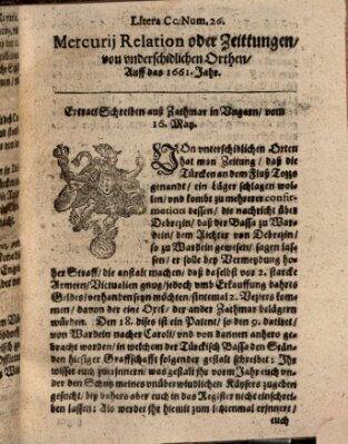Mercurij Relation oder Zeittungen, von underschidlichen Orten (Süddeutsche Presse) Montag 16. Mai 1661