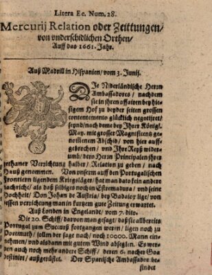 Mercurij Relation oder Zeittungen, von underschidlichen Orten (Süddeutsche Presse) Freitag 3. Juni 1661
