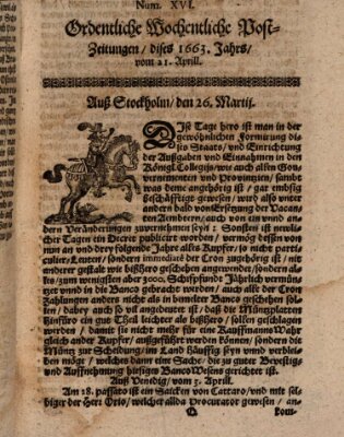 Ordentliche wochentliche Post-Zeitungen Samstag 21. April 1663