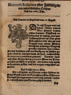 Mercurij Relation oder Zeittungen, von underschidlichen Orten (Süddeutsche Presse) Mittwoch 16. August 1662
