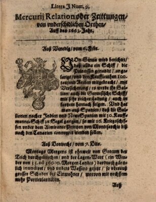 Mercurij Relation oder Zeittungen, von underschidlichen Orten (Süddeutsche Presse) Dienstag 6. Februar 1663