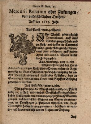 Mercurij Relation oder Zeittungen, von underschidlichen Orten (Süddeutsche Presse) Samstag 4. März 1673
