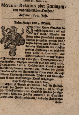 Mercurij Relation oder Zeittungen, von underschidlichen Orten (Süddeutsche Presse) Montag 5. März 1674