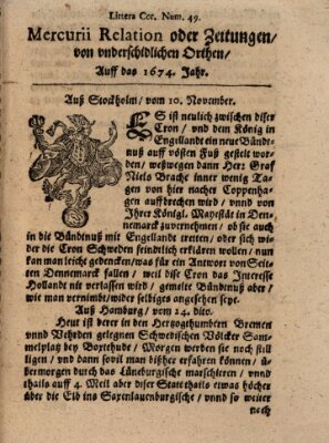 Mercurij Relation oder Zeittungen, von underschidlichen Orten (Süddeutsche Presse) Samstag 10. November 1674