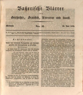 Bayerische Blätter für Geschichte, Statistik, Literatur und Kunst (Bayerische Blätter) Mittwoch 20. Juni 1832