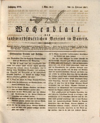 Wochenblatt des Landwirtschaftlichen Vereins in Bayern Dienstag 13. Februar 1827