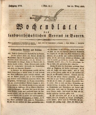 Wochenblatt des Landwirtschaftlichen Vereins in Bayern Dienstag 20. März 1827