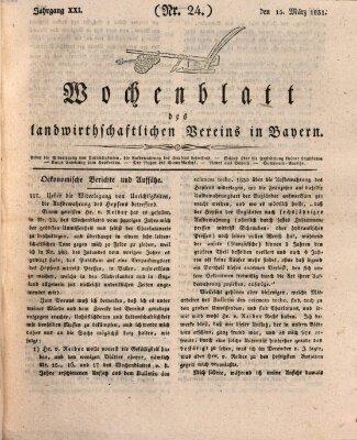Wochenblatt des Landwirtschaftlichen Vereins in Bayern Dienstag 15. März 1831