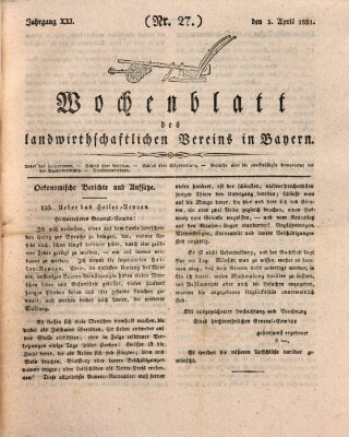 Wochenblatt des Landwirtschaftlichen Vereins in Bayern Dienstag 5. April 1831