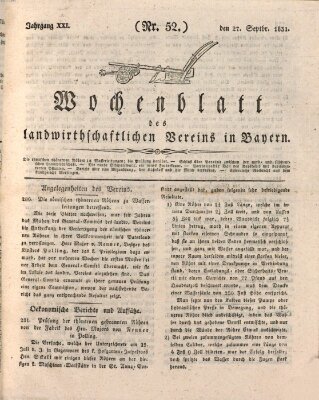 Wochenblatt des Landwirtschaftlichen Vereins in Bayern Dienstag 27. September 1831