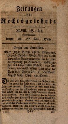 Zeitungen für Rechtsgelehrte Dienstag 1. Dezember 1789