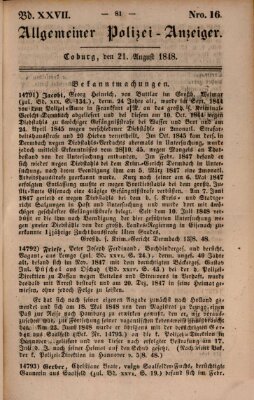 Allgemeiner Polizei-Anzeiger Montag 21. August 1848