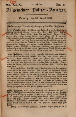 Allgemeiner Polizei-Anzeiger Dienstag 28. August 1849