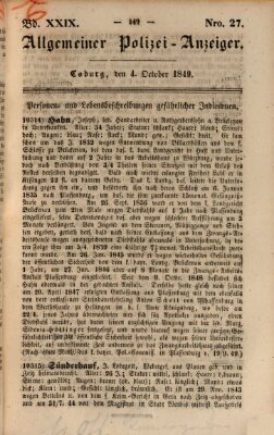 Allgemeiner Polizei-Anzeiger Donnerstag 4. Oktober 1849