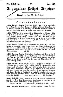 Allgemeiner Polizei-Anzeiger Montag 26. April 1852