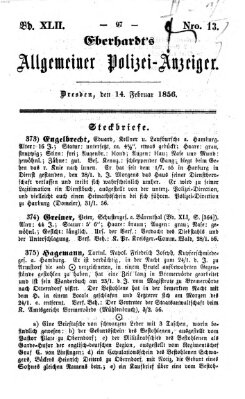 Eberhardt's allgemeiner Polizei-Anzeiger (Allgemeiner Polizei-Anzeiger) Donnerstag 14. Februar 1856