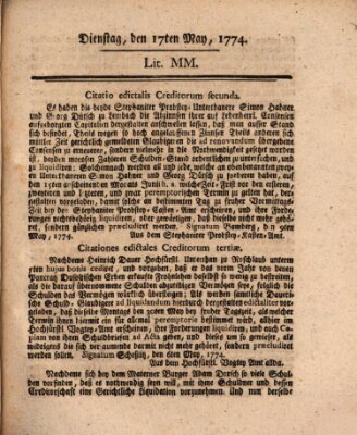 Hochfürstlich-Bambergische wochentliche Frag- und Anzeigenachrichten Dienstag 17. Mai 1774