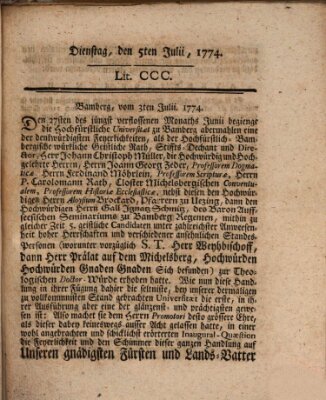 Hochfürstlich-Bambergische wochentliche Frag- und Anzeigenachrichten Dienstag 5. Juli 1774