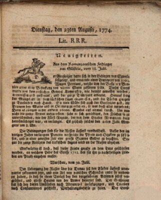 Hochfürstlich-Bambergische wochentliche Frag- und Anzeigenachrichten Dienstag 23. August 1774
