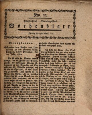 Hochfürstlich-Bambergische wochentliche Frag- und Anzeigenachrichten Dienstag 25. März 1783