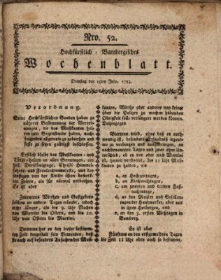 Hochfürstlich-Bambergische wochentliche Frag- und Anzeigenachrichten Dienstag 15. Juli 1783
