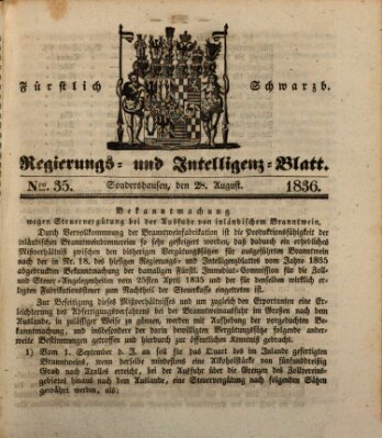 Fürstlich Schwarzburgisches Regierungs- und Intelligenz-Blatt Sonntag 28. August 1836