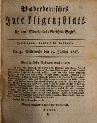Paderbornsches Intelligenzblatt Mittwoch 15. Januar 1817