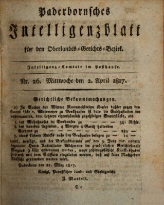 Paderbornsches Intelligenzblatt Mittwoch 2. April 1817