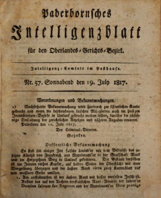 Paderbornsches Intelligenzblatt Samstag 19. Juli 1817