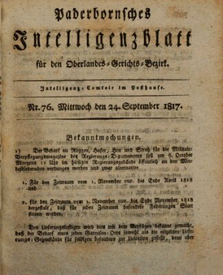 Paderbornsches Intelligenzblatt Mittwoch 24. September 1817