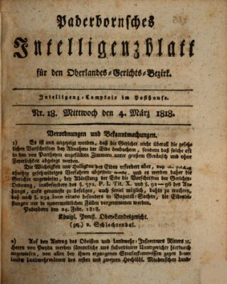Paderbornsches Intelligenzblatt Mittwoch 4. März 1818