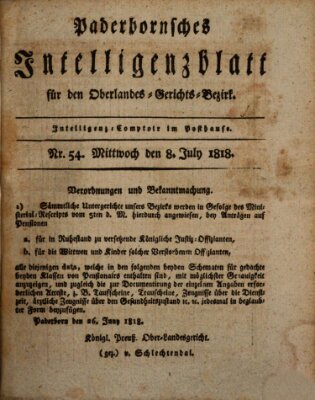 Paderbornsches Intelligenzblatt Mittwoch 8. Juli 1818