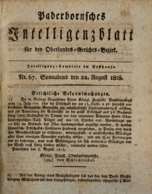 Paderbornsches Intelligenzblatt Samstag 22. August 1818