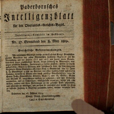 Paderbornsches Intelligenzblatt Samstag 8. Mai 1819