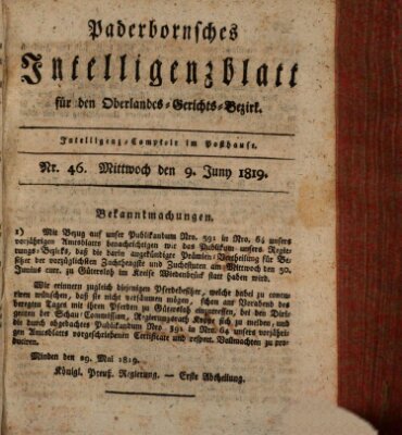Paderbornsches Intelligenzblatt Mittwoch 9. Juni 1819