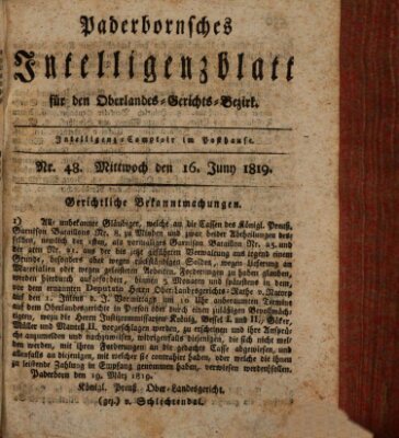 Paderbornsches Intelligenzblatt Mittwoch 16. Juni 1819
