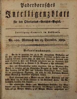 Paderbornsches Intelligenzblatt Mittwoch 15. Dezember 1819