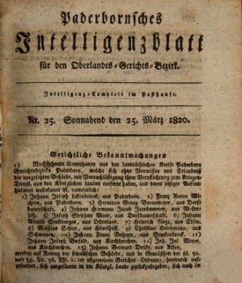 Paderbornsches Intelligenzblatt Samstag 25. März 1820