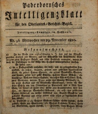 Paderbornsches Intelligenzblatt Mittwoch 29. November 1820