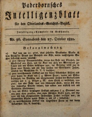 Paderbornsches Intelligenzblatt Samstag 27. Oktober 1821