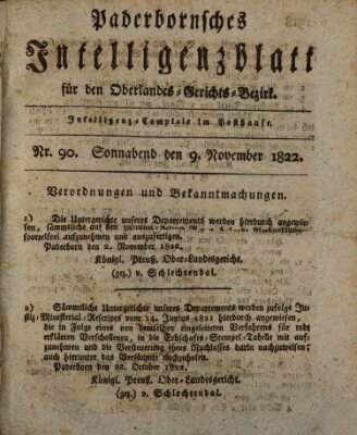 Paderbornsches Intelligenzblatt Samstag 9. November 1822