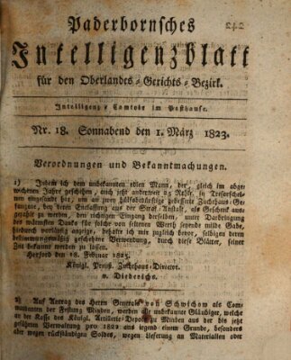 Paderbornsches Intelligenzblatt Samstag 1. März 1823