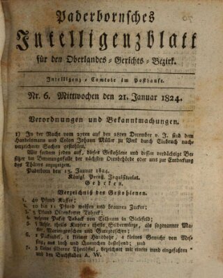 Paderbornsches Intelligenzblatt Mittwoch 21. Januar 1824