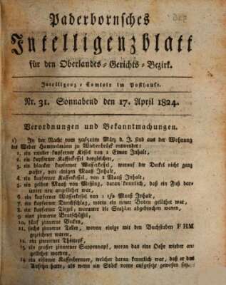 Paderbornsches Intelligenzblatt Samstag 17. April 1824